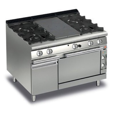 BARON - Fourneau - 4 feux vifs gaz + 1/2 plaque coup de feu sur four gaz + placard neutre - Gamme QUEEN 900