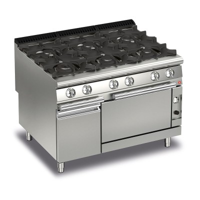 BARON - Fourneau gaz sur four gaz et placard neutre - 6 feux vifs - Gamme QUEEN 900