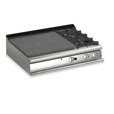BARON - Plaque de cuisson - Top 2 feux vifs gaz + plaque coup de feu - Gamme QUEEN 900
