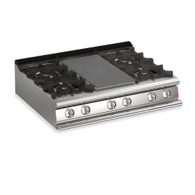 BARON - Plaque de cuisson - Top 4 feux vifs gaz + 1/2 plaque coup de feu - Gamme QUEEN 900