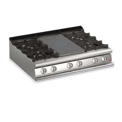 BARON - Plaque de cuisson - Top 4 feux vifs gaz + 1/2 plaque coup de feu - Gamme QUEEN 900