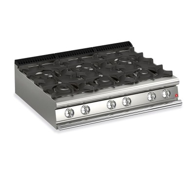BARON - Plaque de cuisson - Top 6 feux vifs + 1/2 plaque coup de feu - Gamme QUEEN 900 - 32,4 kW