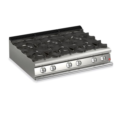 BARON - Plaque de cuisson - Top 6 feux vifs + 1/2 plaque coup de feu - Gamme QUEEN 900 - 38,4 kW