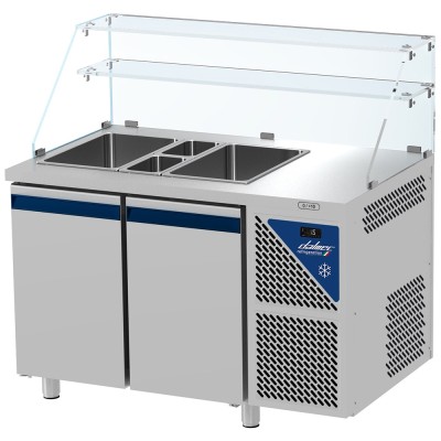 DALMEC - Saladette positive - 2 GN 1/1 + 2 GN 1/4 - 300 L - 2 portes pleines - P. 700 - Avec vitrine haute