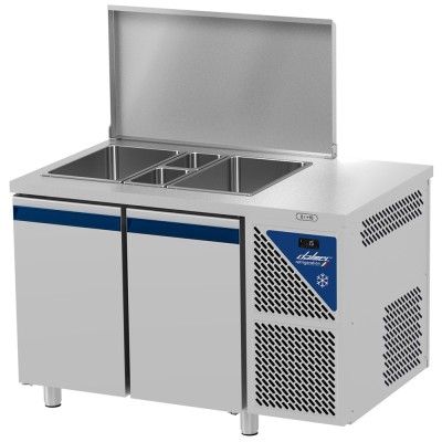 DALMEC - Saladette positive - Sans groupe - 2 GN 1/1 + 2 GN 1/4 - 300 L - 2 portes - Avec couvercle en acier
