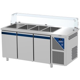 DALMEC - Saladette positive +4/+10°C sans groupe logé - 4 GN 1/1 - 460 L - 3 portes pleines - Prof. 700