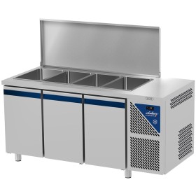 DALMEC - Saladette positive +4/+10°C - 4 x GN 1/1 - Couvercle acier - 3 portes pleines - Prof. 700