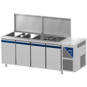 DALMEC - Saladette positive +4/+10°C - 5 x GN 1/1 - Couvercle acier - 4 portes pleines - Prof. 700