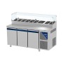 DALMEC - Table snack positive +4/+10°C - 606 L - 3 portes pleines - Prof. 800 - 600 x 400 - Avec vitrine