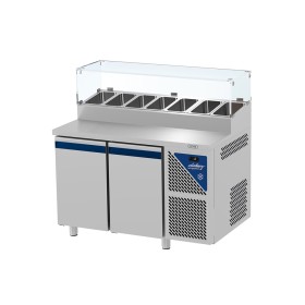 DALMEC - Table snack positive +4/+10°C - Avec vitrine - 2 portes pleines - Prof. 800 - 600 x 400