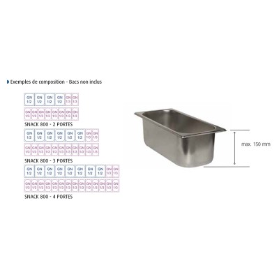 DALMEC - Table snack positive +4/+10°C - Couvercle acier - 2 portes pleines - Prof. 800 - 600 x 400