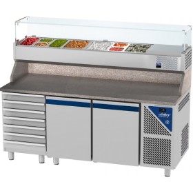 DALMEC - Table à pizza positive 0/+10°C - 396 L - 2 portes pleines - P. 800 - 600x400 - 7 tiroirs - 9 GN 1/3