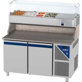 DALMEC - Table à pizza positive 0/+10°C - 396 L - 2 portes pleines - Prof. 800 - 600 x 400 - Sans tiroirs