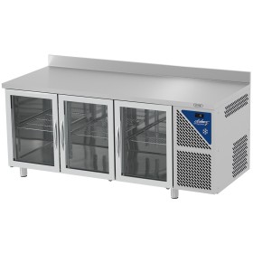 DALMEC - Table réfrigérée vitrée positive - Sans groupe - 350 L - 3 portes - P. 600 - 430x325 - Avec dosseret