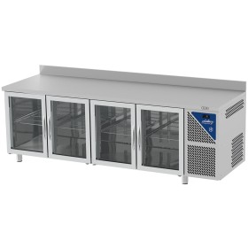 DALMEC - Table réfrigérée vitrée positive - Sans groupe - 470 L - 4 portes - P. 600 - 430x325 - Avec dosseret