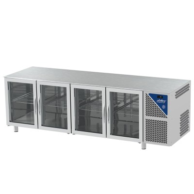 DALMEC - Table réfrigérée vitrée positive 0/+10°C - 470 L - 4 portes - Prof. 600 - 430 x 325 - Sans dessus