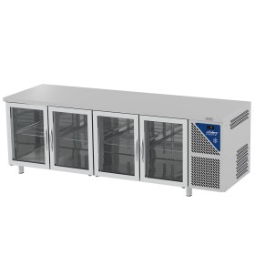 DALMEC - Table réfrigérée vitrée positive 0/+10°C - 470 L - 4 portes - Prof. 600 - 430 x 325 - Sans dosseret