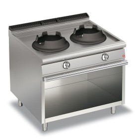 BARON - Wok 2 feux gaz sur placard ouvert - Gamme QUEEN 700 - 2 x 10 kW