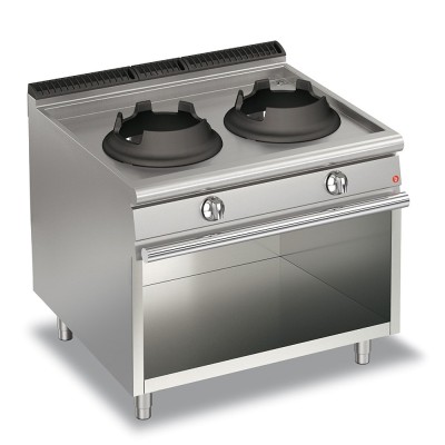 BARON - Wok 2 feux gaz sur placard ouvert - Gamme QUEEN 700 - 2 x 10 kW