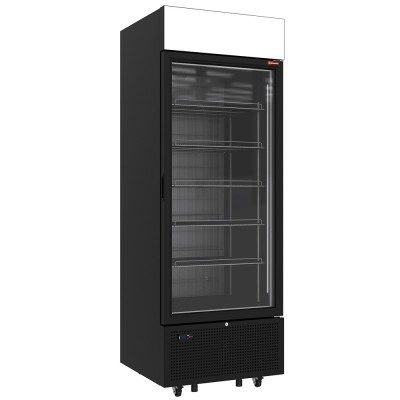 DIAMOND - Vitrine ventilée négative vitrée 646 litres - 5 niveaux fixes avec caisson lumineux - NOIRE