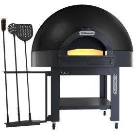 DIAMOND - Four à pizzas statique à cupole, sole fixe, 6 pizzas (Ø 33) avec support sur roues - BLACK