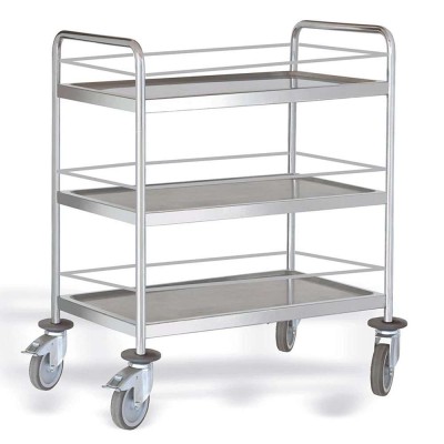 PUJADAS - Chariot de service inox 2 niveaux avec main courante 800 x 500 mm