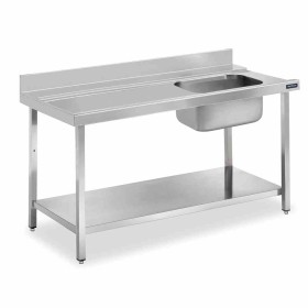 DISTFORM - Table murale entrée de prélavage bac à droite et étagère 1600x750x850