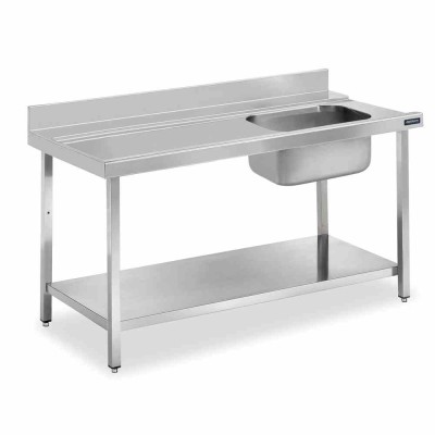 DISTFORM - Table murale entrée de prélavage bac à droite et étagère 2100x750x850