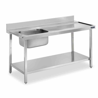 DISTFORM - Table murale entrée de prélavage bac à gauche et étagère 1100x750x850