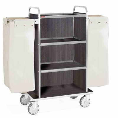 DIAMOND - Chariot à linge inox, 4 niveaux, 2 sacs -chêne foncé