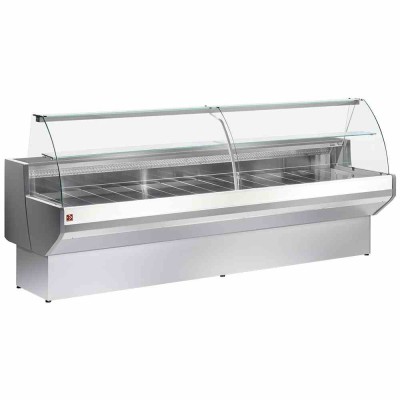 DIAMOND - Comptoir vitrine réfrigéré vitre bombée, avec réserve - GRIS/BLANC L. 1040 mm