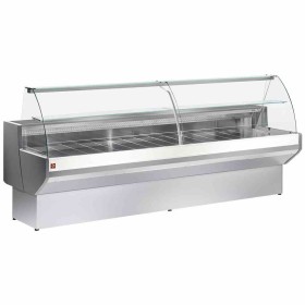 DIAMOND - Comptoir vitrine réfrigéré vitre bombée, ventilé, avec réserve - GRIS/BLANC L. 3000 mm