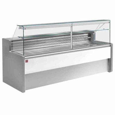 DIAMOND - Comptoir vitrine réfrigéré vitre droite 90°, avec réserve - GRIS/BLANC L. 2500 mm
