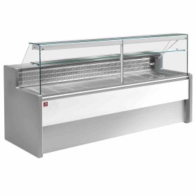 DIAMOND - Comptoir vitrine réfrigéré vitre droite 90°, avec réserve - GRIS/BLANC L. 3000 mm