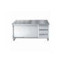 COMBISTEEL - Plan de travail portes coulissantes tiroirs L. 1800 mm P. 700 mm