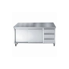 COMBISTEEL - Plan de travail portes coulissantes tiroirs L. 1800 mm P. 700 mm