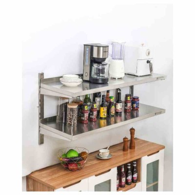 SERIAPRO - Étagère murale en inox sur crémaillères 2 niveaux - L 1200 x P 400 mm