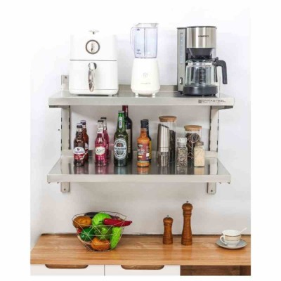 CPC - Étagère murale en inox sur crémaillères 2 niveaux - L 800 x P 400 mm