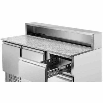 CPC - Meuble à pizza réfrigéré toit inox 8 x GN1/6 - 2 portes et 2 tiroirs