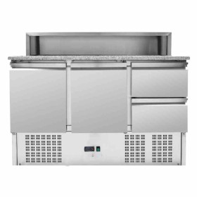 SERIAPRO - Meuble à pizza réfrigéré toit inox 8 x GN1/6 - 2 portes et 2 tiroirs