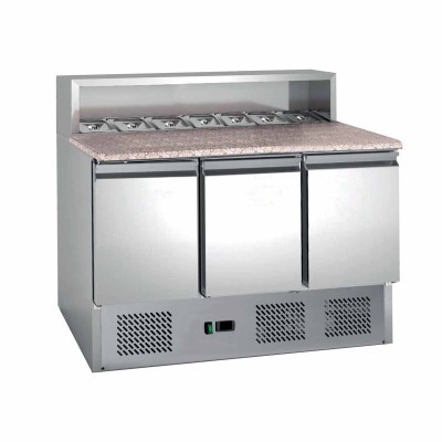 L2G - Meuble réfrigéré à pizza 3 portes GN 1/1 dessus granit 8 GN 1/6