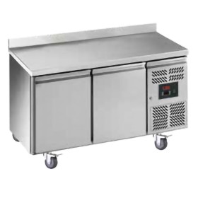 L2G - Desserte réfrigérée inox adossée négative 2 portes sur roulettes