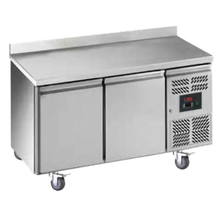 L2G - Desserte réfrigérée inox adossée négative 2 portes sur roulettes