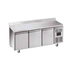 L2G - Desserte réfrigérée 3 portes inox adossée négative sur roulettes