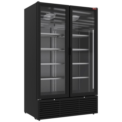 DIAMOND - Vitrine ventilée positive 1142 litres, 2 portes battantes NOIRE