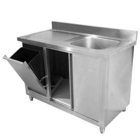 cpcECO - Meuble Plonge 1 Bac avec Dosseret et Poubelle - 1200 x 600 mm