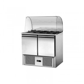 L2G - Saladette réfrigérée 2 portes + pare haleine, cap : 2 GN 1/1 + 3 GN 1/6