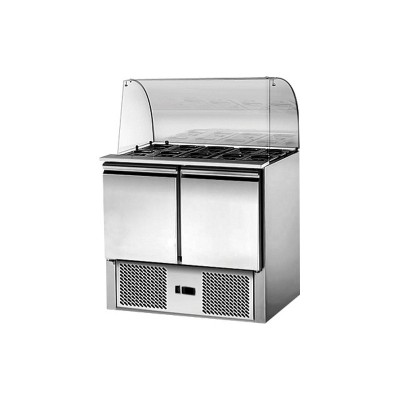 L2G - Saladette réfrigérée 2 portes + pare haleine, cap : 2 GN 1/1 + 3 GN 1/6