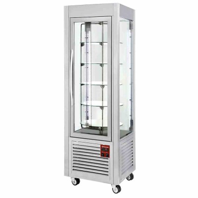 DIAMOND - Vitrine panoramique 5 plateaux tournants 360 L inox
