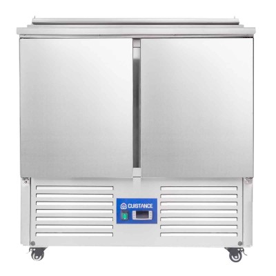  Saladette réfrigérée 2 portes, plan de travail inox et dessus GN 1/6